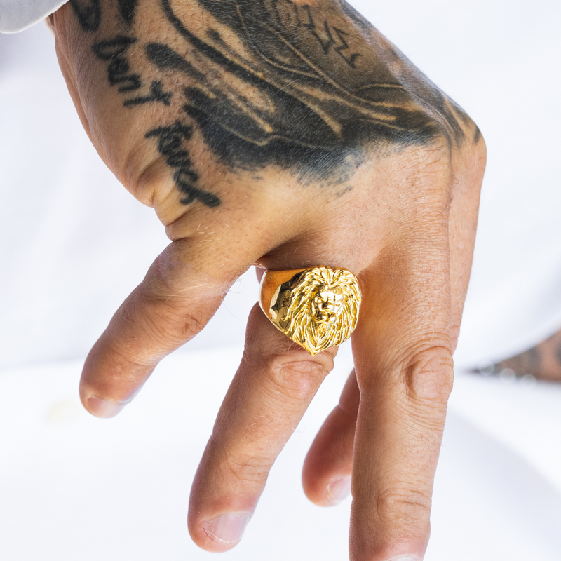 Mens Gold Lion Pinky Ring
